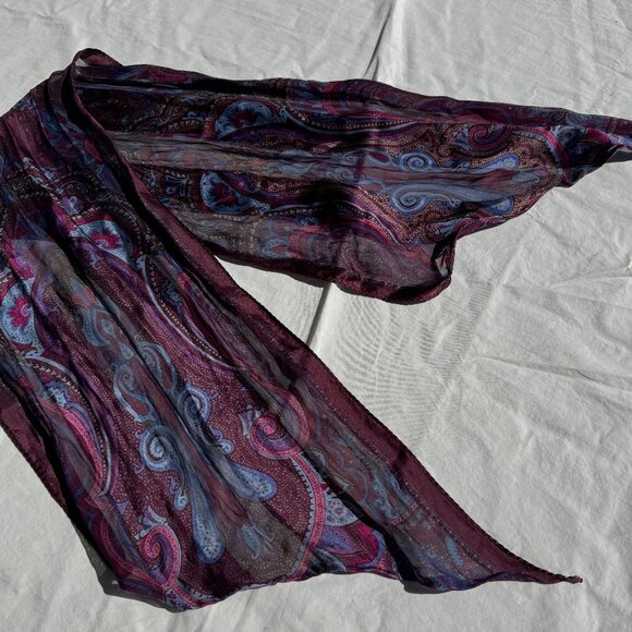 Vintage Berry Blue Purple, Wine, Paisley Silk Headscarf Neckscarf - Picture 5 of 5
